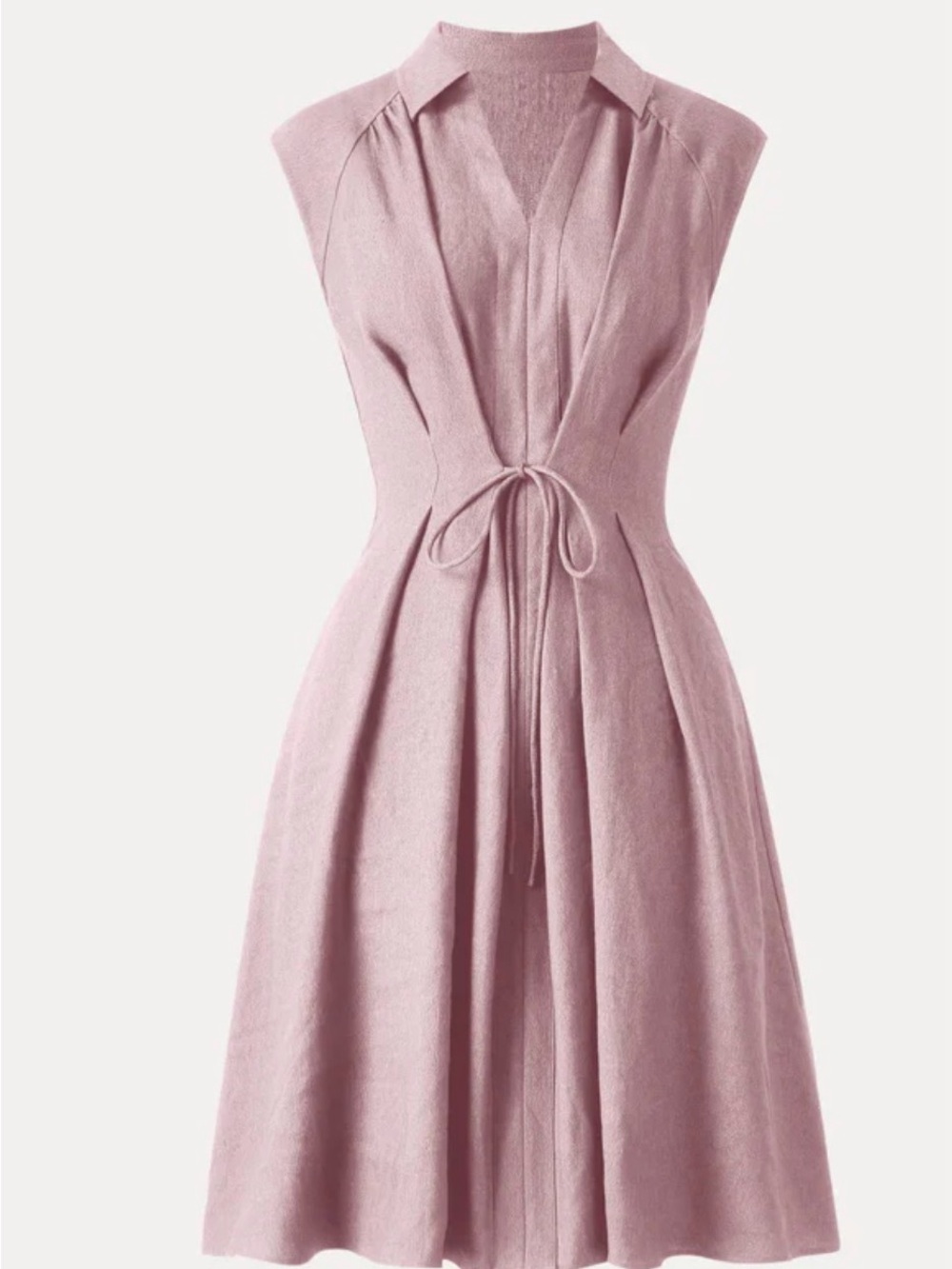 OGL Linen Soft Pink Tie-Waist Midi Dress